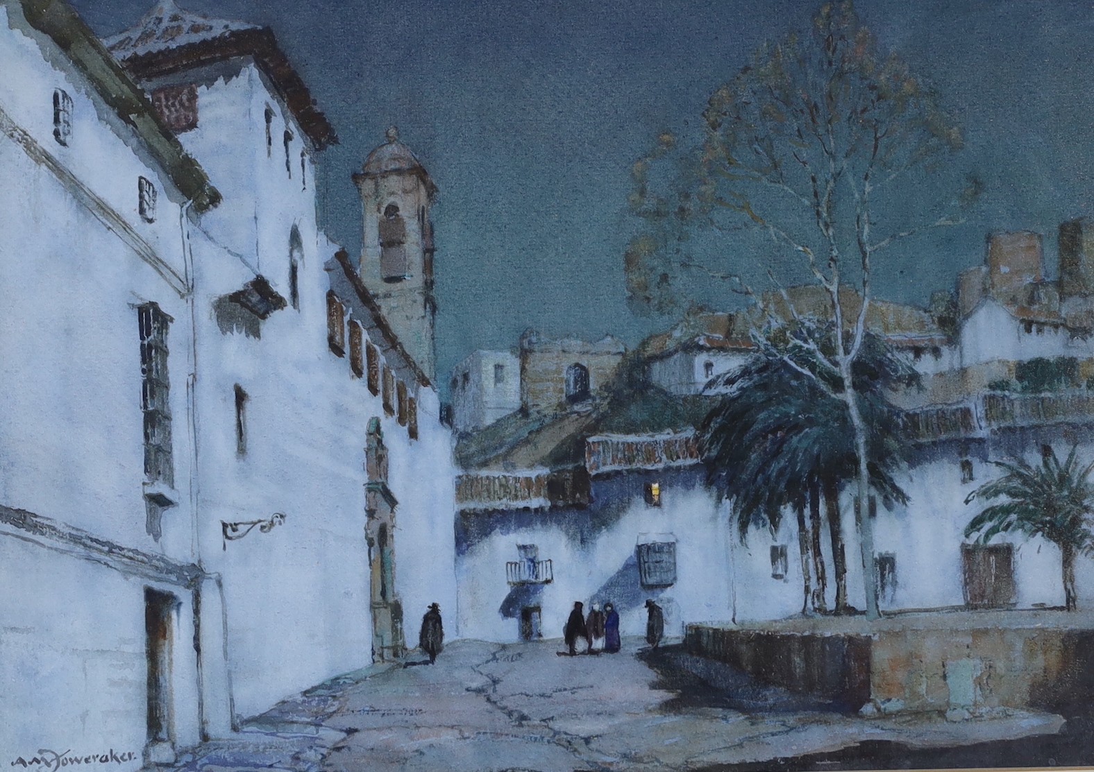 Albert Moulton Foweraker (1873-1942), watercolour, Spanish street scene at night, signed, 25 x 35cm
